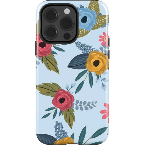 Blue Fall Flowers iPhone 15 Pro Impact Case